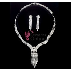 Colier cu cercei AS30CC Argintiu cu cristale din sticla